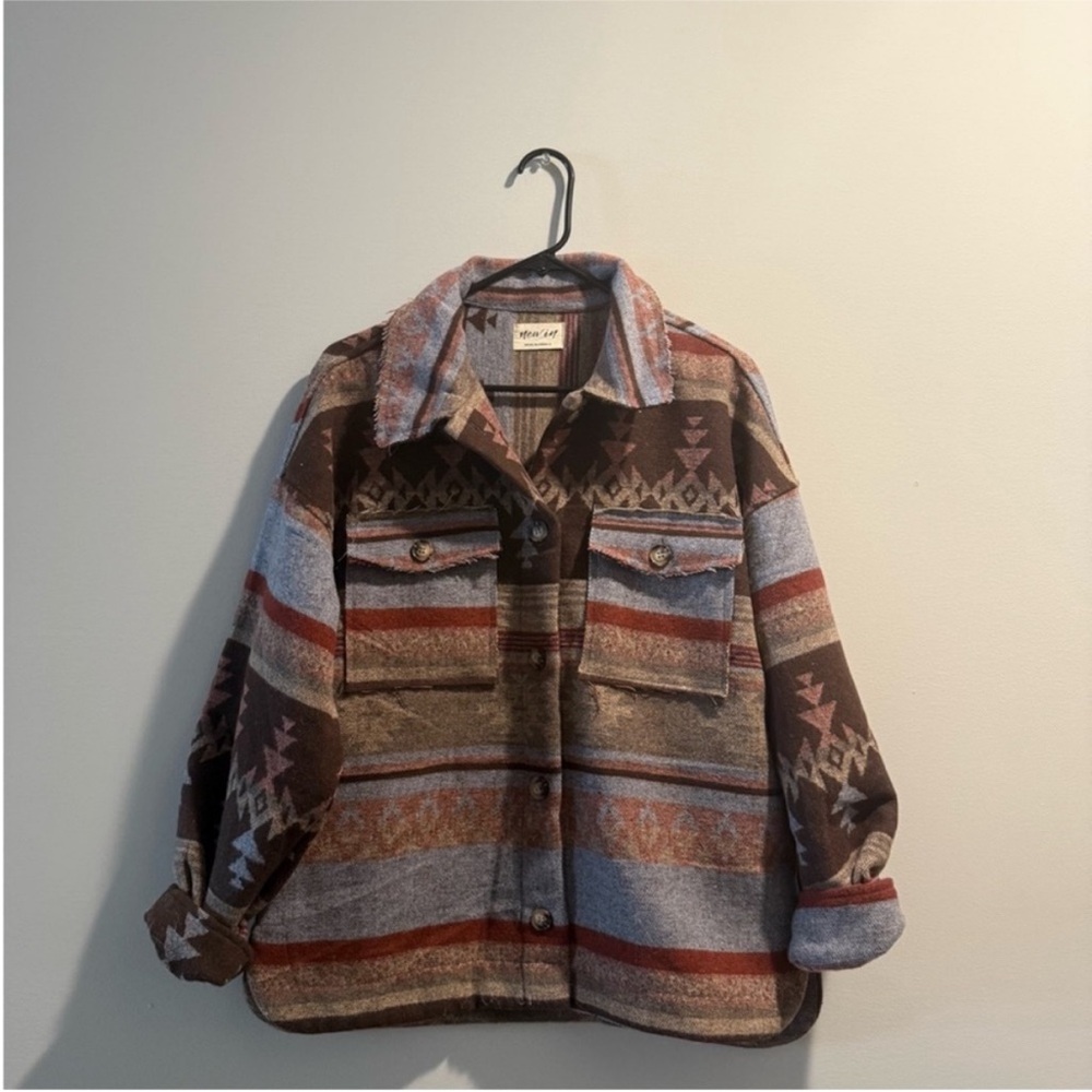 Oversized Southwestern Pattern Shacket Jacket - B… - image 1
